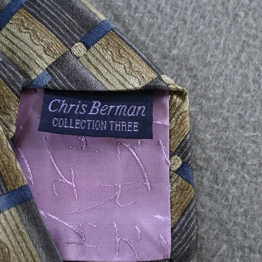 Jimmy‎ V Mens Chris Berman Collection Three Silk Tie OS Gold Blue Geometric 90s